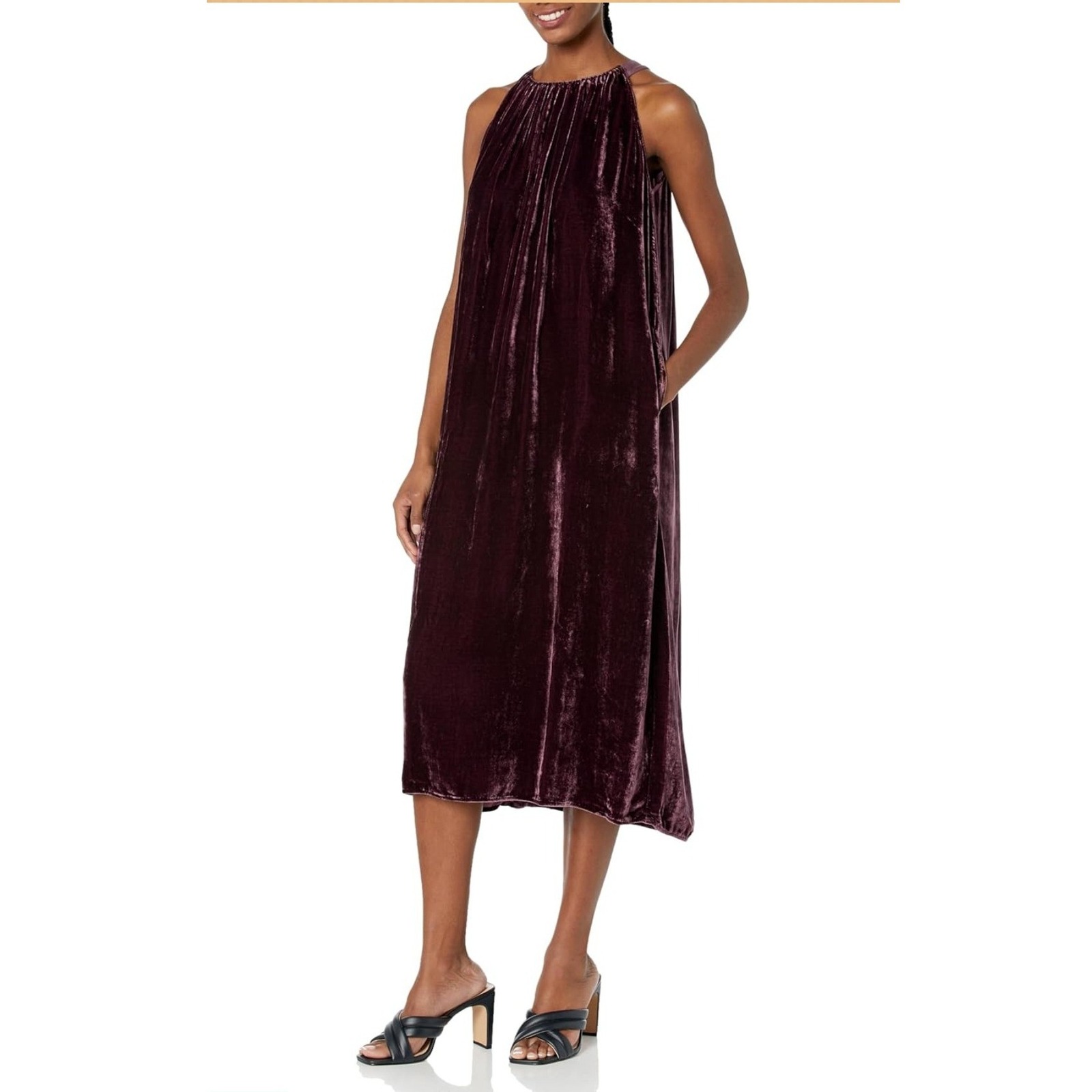 Velvet By Graham & Spencer Silk Blend Velvet Halter Midi Dress Plum Purple M Nwt